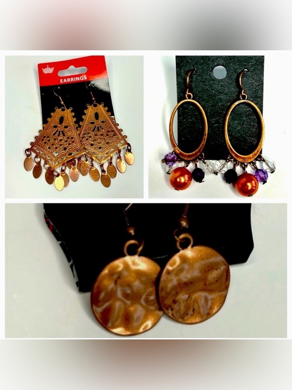 EARRINGS COPPER COLORED (NEW 3 PAIRS)